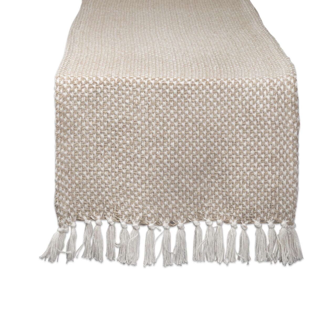 Contemporary Home Living 108&#x22; Beige and White Woven Fringed Table Runner